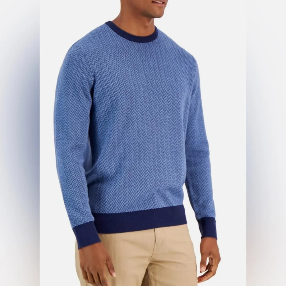 Club Room Men's Navy Herringbone Crewneck Sweater